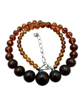 Jay King Necklace Mine Amber Bead Sterling Silver Necklace 16 - 18"